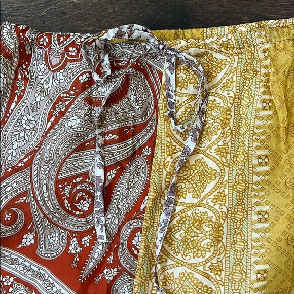 Sundance 100% Silk Skirt Size Large Boho Patchwork Midi Skirt Yellow Paisley - Picture 3 of 11